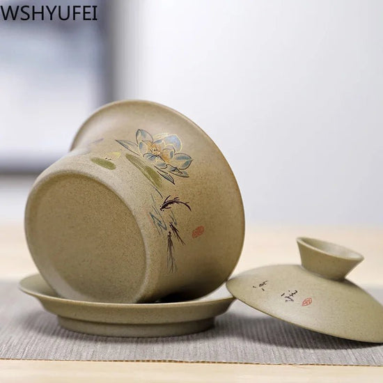 WSHYUFEI Jingdezhen ceramic Gaiwan bowl Chinese style Stoneware retro tea set Handmade Bubble tea bowl Travel Tea cup 150ml - China Tea Store