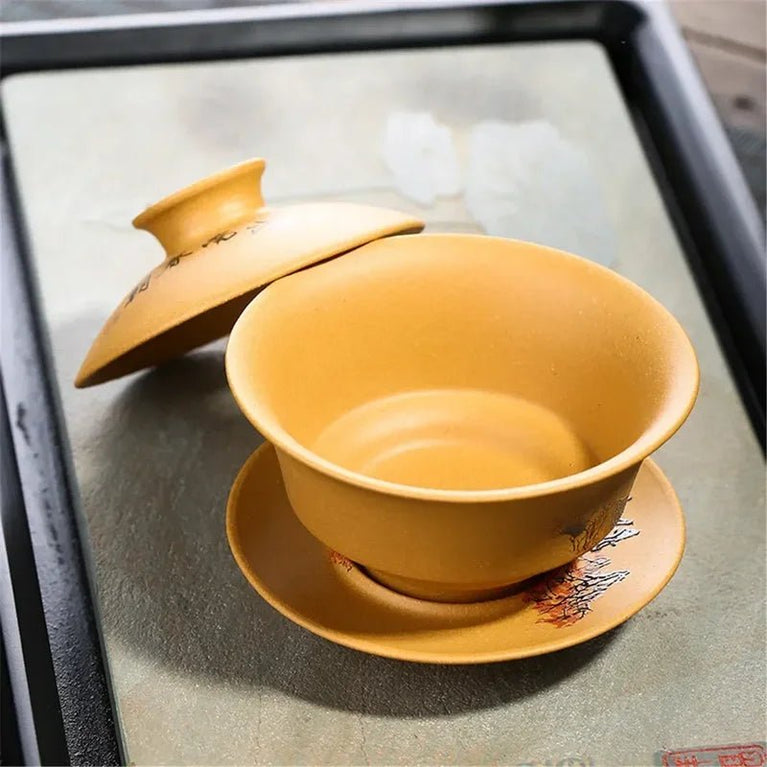 Yixing Hand - Painted Boccaro Cup, Segment Mud Tea Drinking Cup, Jiangnan Spring Kung Fu Tea Set, Handmade Gaiwan Retro - China Tea Store