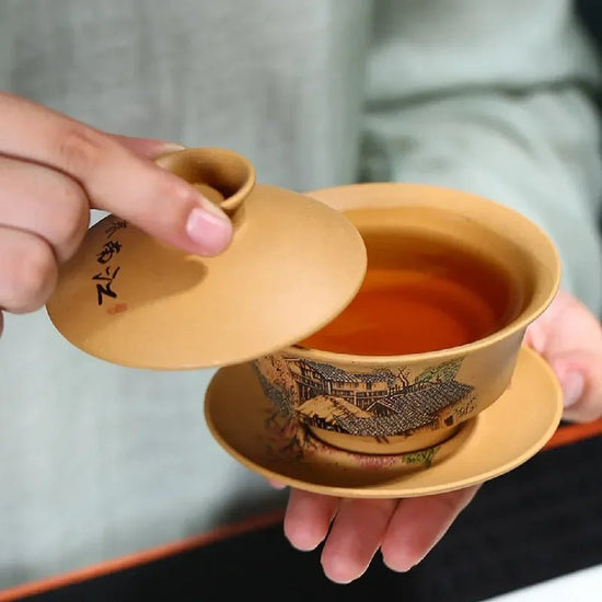 Yixing Hand - Painted Boccaro Cup, Segment Mud Tea Drinking Cup, Jiangnan Spring Kung Fu Tea Set, Handmade Gaiwan Retro - China Tea Store