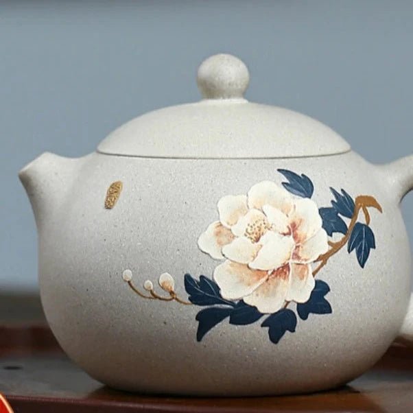 Yixing Purple Clay Pot Handmade Teapot Mutton Fat White Jade Section Mud Painting Peony Tea Cup Set Chinese Tea Accessories - China Tea Store