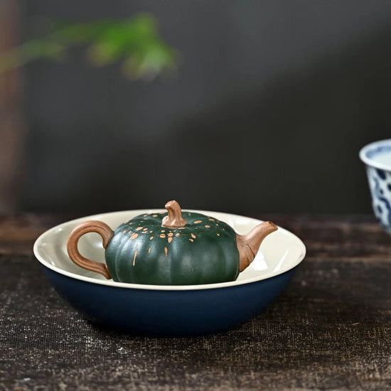 Yixing Purple Clay Pot Teapot Li Xinsheng Handmade Bionic Device Green Mud Powder Pumpkin 120cc - China Tea Store