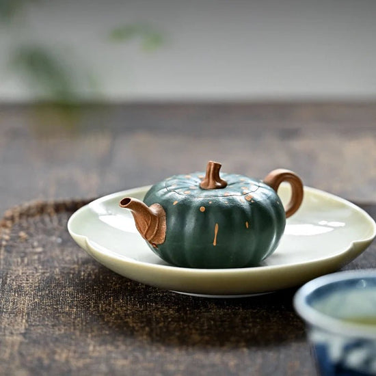 Yixing Purple Clay Pot Teapot Li Xinsheng Handmade Bionic Device Green Mud Powder Pumpkin 120cc - China Tea Store