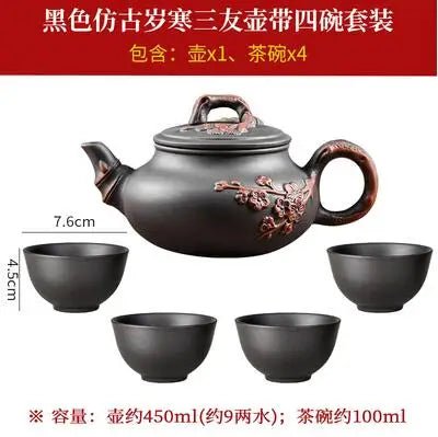 Yixing - Purple Clay Teapot and Teacup Set, Large Capacity, Clay Plum Blossom Pot, Kungfu Tea Set - China Tea Store