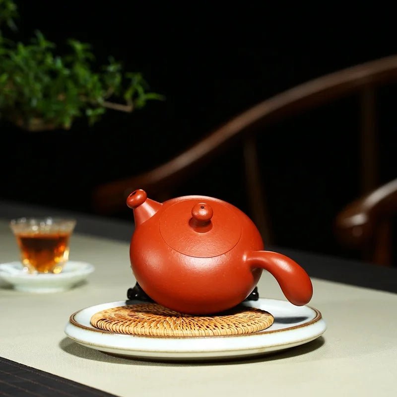 Yixing purple clay teapot handmade raw ore cinnabar coarse sand Taoist red teapot 270cc diamond teapot 9 hole gift - China Tea Store