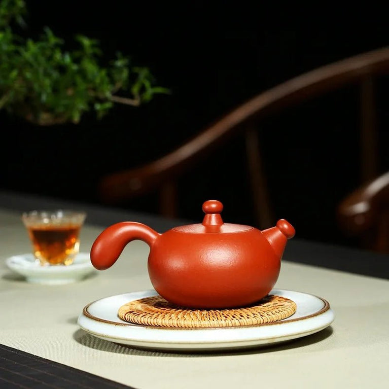 Yixing purple clay teapot handmade raw ore cinnabar coarse sand Taoist red teapot 270cc diamond teapot 9 hole gift - China Tea Store