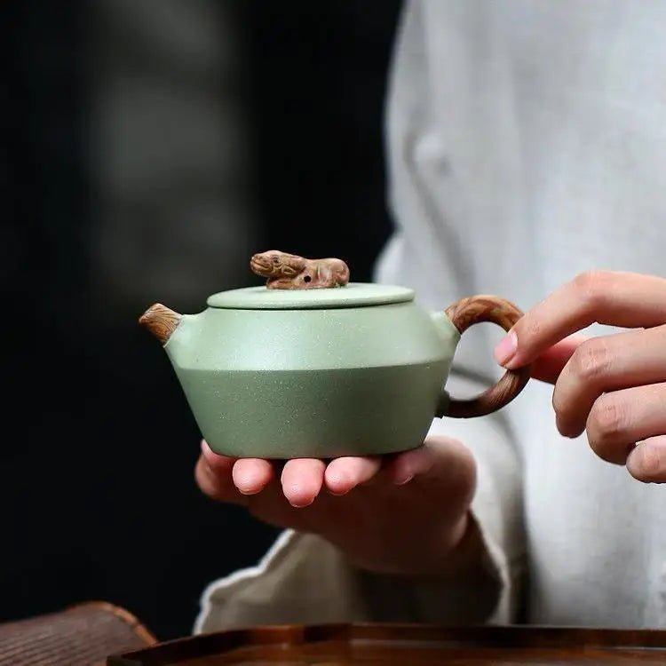 Yixing purple sand pot pure handmade authentic bean green sand twisted mud combined bucket teapot high - end household tea set - China Tea Store