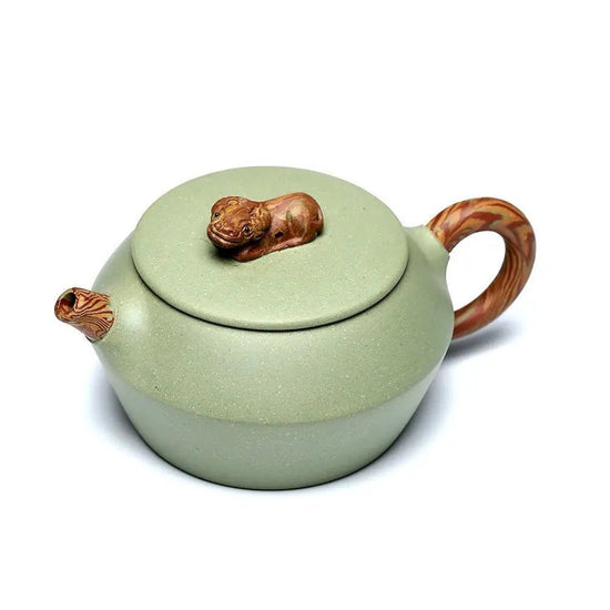 Yixing purple sand pot pure handmade authentic bean green sand twisted mud combined bucket teapot high - end household tea set - China Tea Store