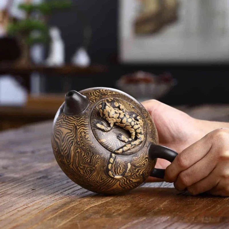 Yixing wood grain purple sand Pot pure handmade kung fu tea set Xishi Pot home outdoor travel bubble teapot - China Tea Store